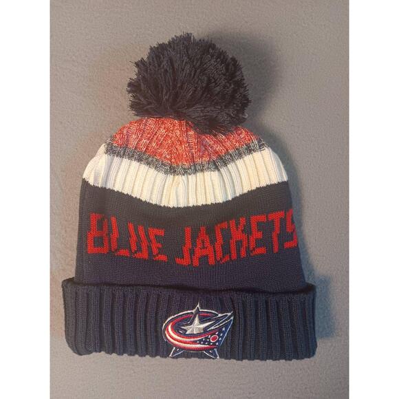 Fanatics NHL Columbus Blue Jackets Beanie Navy Red White Embroidered Pom Pom - Picture 1 of 12